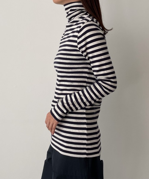 CANAL JEAN（キャナルジーン）の「harmonie -OrganicCotton-　フライスボーダータートルネック（Tシャツ/カットソー・レディース・チャコールグレー/ベージュ/ネイビー・ONE SIZE）」の14枚目の写真