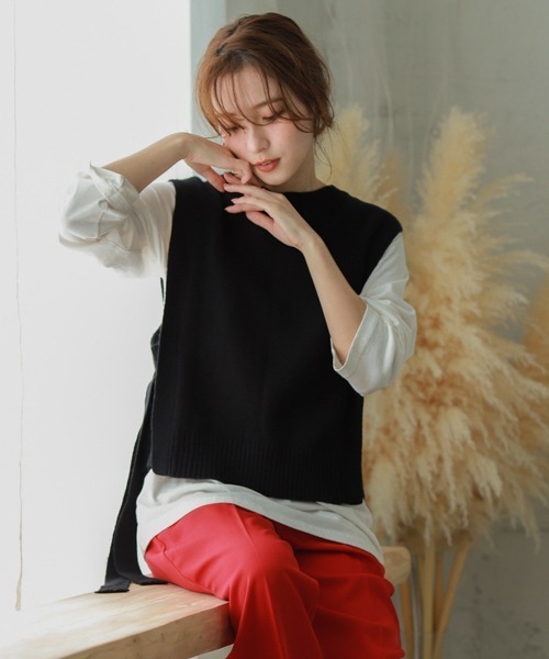 SUGAR BISKET(シュガービスケット)の「サイドリボンニットベスト(ベスト・レディース・ベージュ/ブラック/ブラウン/アイボリー・フリー)」の3枚目の写真