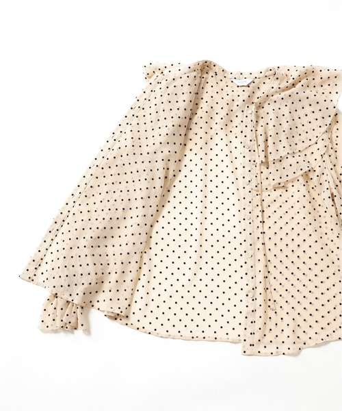 SLOBE IENA - 【スローブイエナ】ラッフルカラーブラウス　ナチュラル　ドット柄 美品】SLOBE IENAラッフルカラー ブラウス ドット柄 透け感