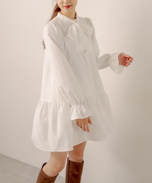 OLIVE des OLIVE（オリーブデオリーブ）の「ボウタイ長そでチュニックワンピース（ワンピース・レディース・ブラック/ブラウン/オフホワイト・FREE）」の21枚目の写真