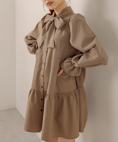 OLIVE des OLIVE（オリーブデオリーブ）の「ボウタイ長そでチュニックワンピース（ワンピース・レディース・ブラック/ブラウン/オフホワイト・FREE）」の17枚目の写真