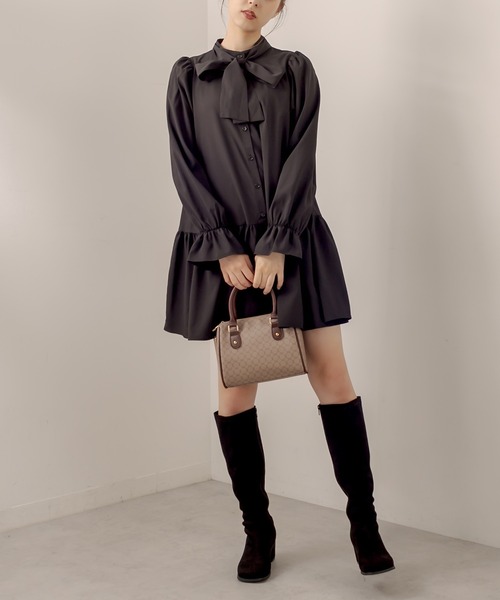 OLIVE des OLIVE（オリーブデオリーブ）の「ボウタイ長そでチュニックワンピース（ワンピース・レディース・ブラック/ブラウン/オフホワイト・FREE）」の12枚目の写真