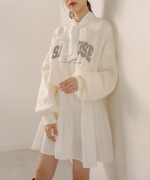 OLIVE des OLIVE（オリーブデオリーブ）の「ボウタイ長そでチュニックワンピース（ワンピース・レディース・ブラック/ブラウン/オフホワイト・FREE）」の7枚目の写真