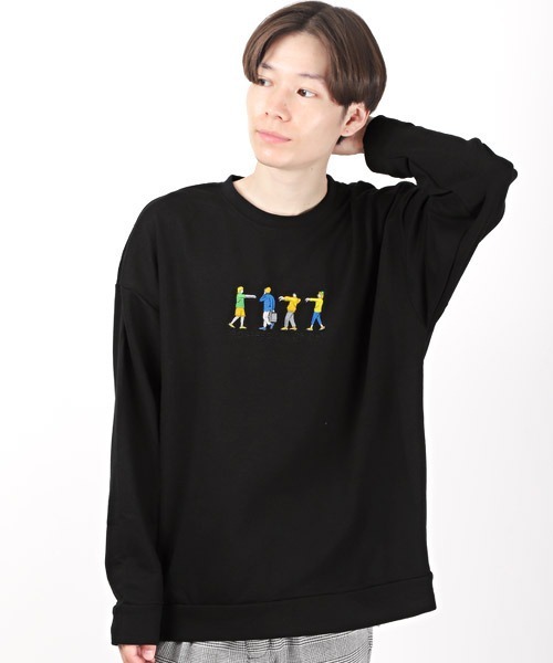 LUXSTYLE（ラグスタイル）の「イラスト刺繍スウェットビッグトレーナー（スウェット・メンズ・ベージュ/ブラック/グリーン/ホワイト・L/M）」の3枚目の写真
