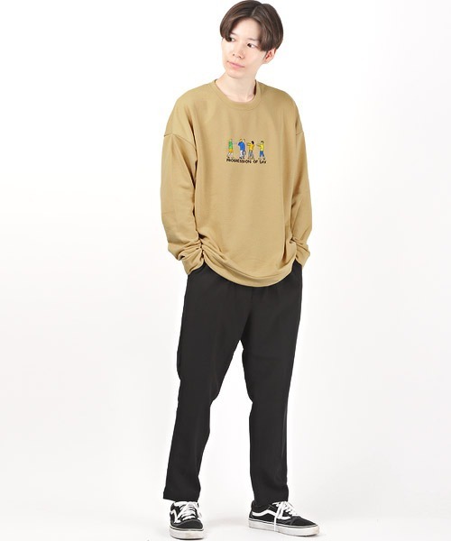 LUXSTYLE（ラグスタイル）の「イラスト刺繍スウェットビッグトレーナー（スウェット・メンズ・ベージュ/ブラック/グリーン/ホワイト・L/M）」の9枚目の写真