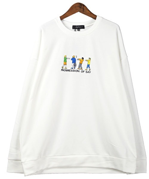 LUXSTYLE（ラグスタイル）の「イラスト刺繍スウェットビッグトレーナー（スウェット・メンズ・ベージュ/ブラック/グリーン/ホワイト・L/M）」の11枚目の写真