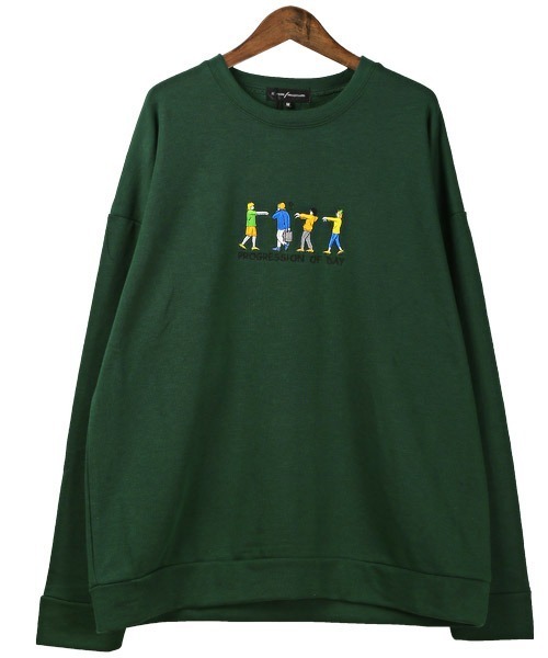 LUXSTYLE（ラグスタイル）の「イラスト刺繍スウェットビッグトレーナー（スウェット・メンズ・ベージュ/ブラック/グリーン/ホワイト・L/M）」の12枚目の写真