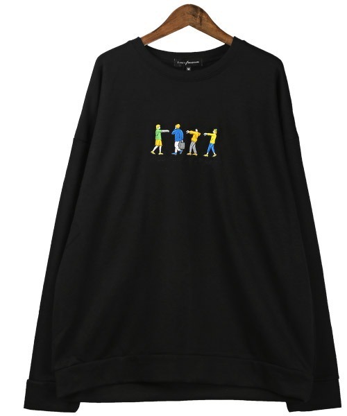 LUXSTYLE（ラグスタイル）の「イラスト刺繍スウェットビッグトレーナー（スウェット・メンズ・ベージュ/ブラック/グリーン/ホワイト・L/M）」の14枚目の写真