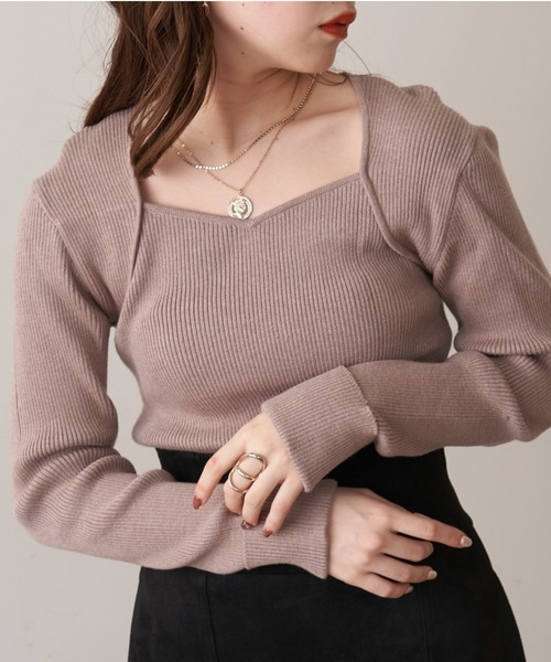 Chico（チコ）の「【新色追加】ボレロ風コンパクトリブニット（ニット/セーター・レディース・ブラック/ブラウン/アイボリー/グレイッシュベージュ/ホワイト系その他2/ライトブルー・FREE）」の5枚目の写真