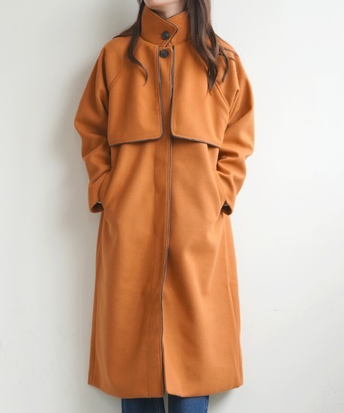 Futier land(フューティアランド)の「ケープヨーク付きフェイクウールパイピングコート(その他アウター・レディース・アイボリー/ブラック/モカ/オリーブ/オレンジ・FREE)」の5枚目の写真