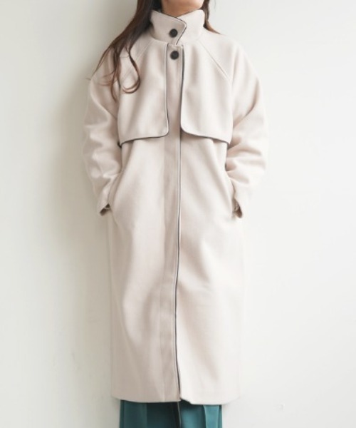 Futier land(フューティアランド)の「ケープヨーク付きフェイクウールパイピングコート(その他アウター・レディース・アイボリー/ブラック/モカ/オリーブ/オレンジ・FREE)」の1枚目の写真