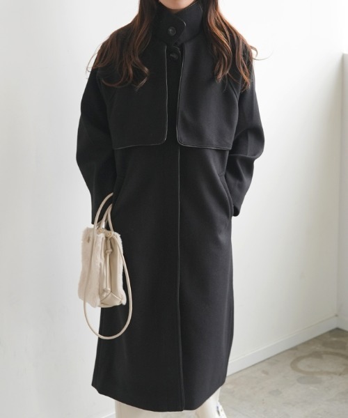 Futier land(フューティアランド)の「ケープヨーク付きフェイクウールパイピングコート(その他アウター・レディース・アイボリー/ブラック/モカ/オリーブ/オレンジ・FREE)」の3枚目の写真