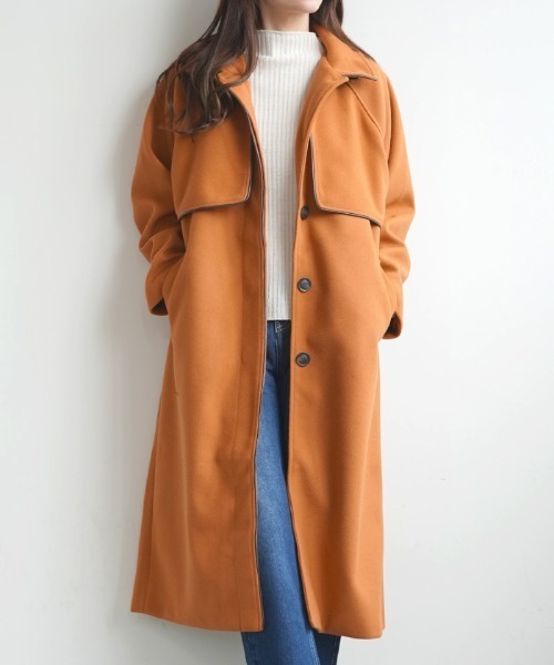Futier land(フューティアランド)の「ケープヨーク付きフェイクウールパイピングコート(その他アウター・レディース・アイボリー/ブラック/モカ/オリーブ/オレンジ・FREE)」の19枚目の写真