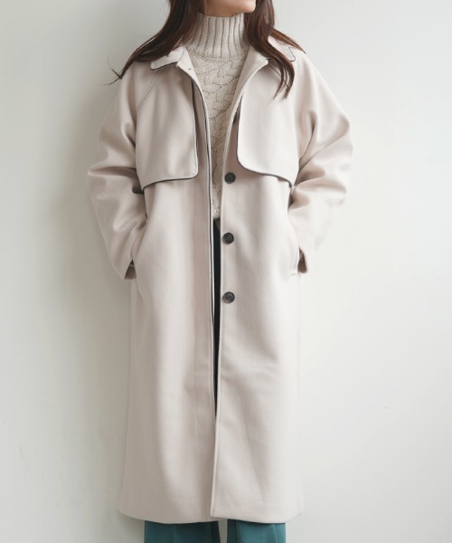 Futier land(フューティアランド)の「ケープヨーク付きフェイクウールパイピングコート(その他アウター・レディース・アイボリー/ブラック/モカ/オリーブ/オレンジ・FREE)」の6枚目の写真