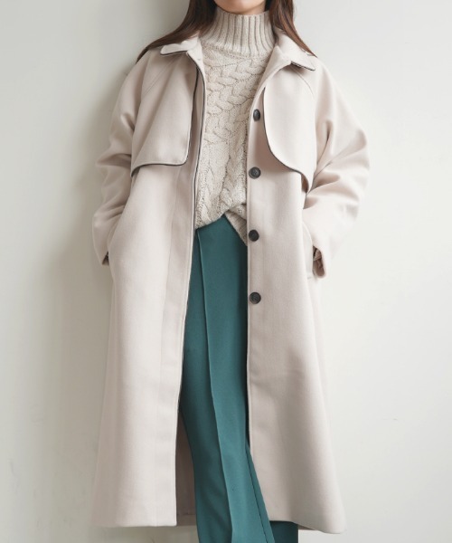 Futier land(フューティアランド)の「ケープヨーク付きフェイクウールパイピングコート(その他アウター・レディース・アイボリー/ブラック/モカ/オリーブ/オレンジ・FREE)」の7枚目の写真