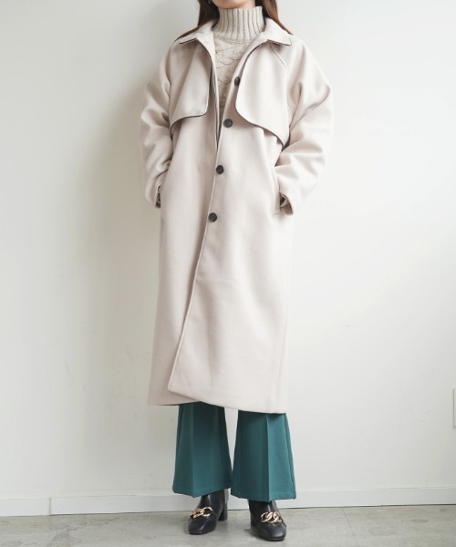 Futier land(フューティアランド)の「ケープヨーク付きフェイクウールパイピングコート(その他アウター・レディース・アイボリー/ブラック/モカ/オリーブ/オレンジ・FREE)」の8枚目の写真