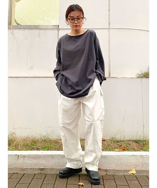 Ungrid（アングリッド）の「ボートネックロングスリーブTee（Tシャツ/カットソー・レディース・オフホワイト/チャコールグレー・FREE）」の10枚目の写真