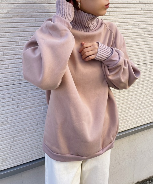 CLEA(クレア)の「リブニットコンビ裏起毛スウェット(スウェット・レディース・ブラック/グリーン/ピンクベージュ・FREE)」の3枚目の写真