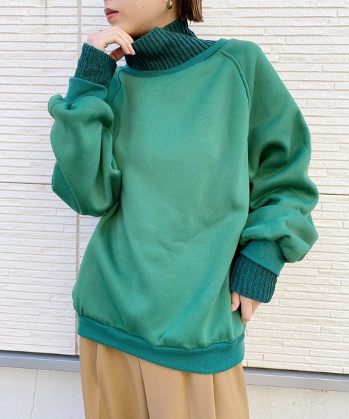 CLEA(クレア)の「リブニットコンビ裏起毛スウェット(スウェット・レディース・ブラック/グリーン/ピンクベージュ・FREE)」の1枚目の写真