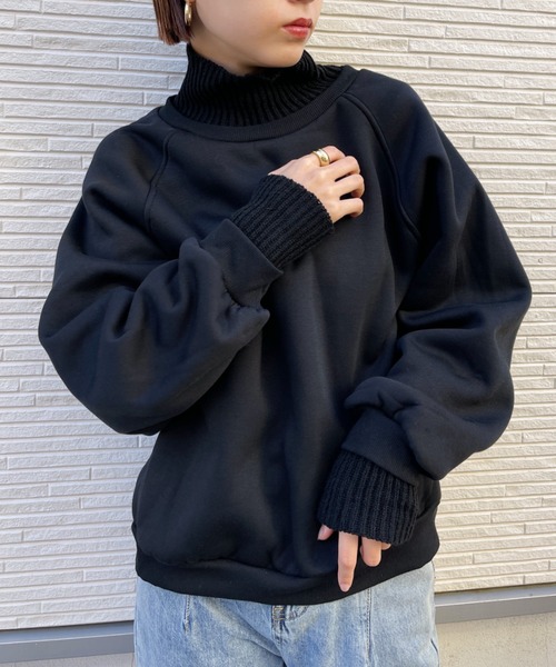 CLEA(クレア)の「リブニットコンビ裏起毛スウェット(スウェット・レディース・ブラック/グリーン/ピンクベージュ・FREE)」の2枚目の写真