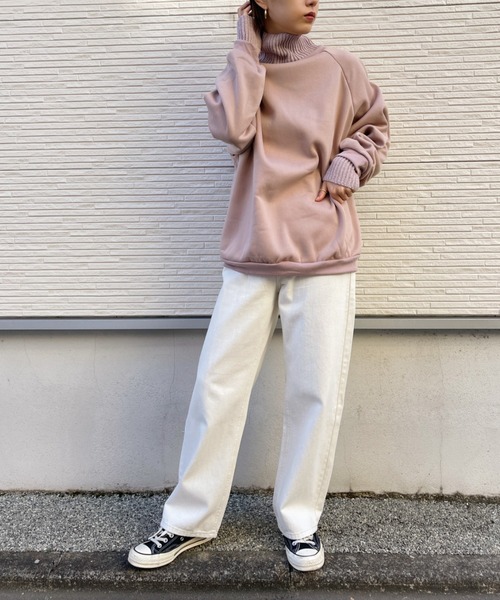 CLEA(クレア)の「リブニットコンビ裏起毛スウェット(スウェット・レディース・ブラック/グリーン/ピンクベージュ・FREE)」の6枚目の写真