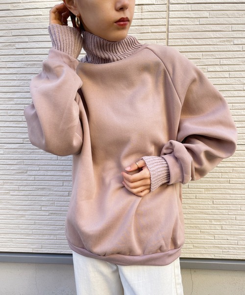 CLEA(クレア)の「リブニットコンビ裏起毛スウェット(スウェット・レディース・ブラック/グリーン/ピンクベージュ・FREE)」の9枚目の写真