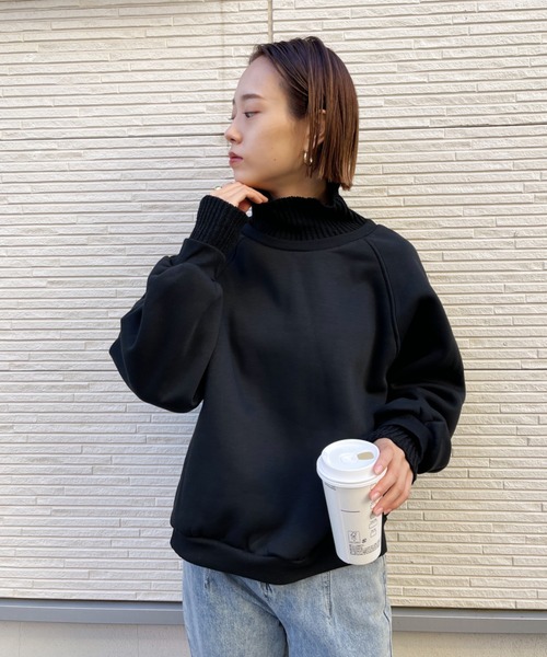 CLEA(クレア)の「リブニットコンビ裏起毛スウェット(スウェット・レディース・ブラック/グリーン/ピンクベージュ・FREE)」の19枚目の写真