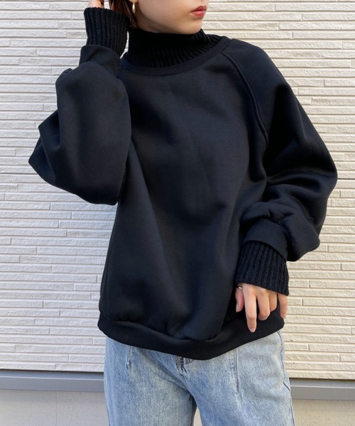 CLEA(クレア)の「リブニットコンビ裏起毛スウェット(スウェット・レディース・ブラック/グリーン/ピンクベージュ・FREE)」の16枚目の写真