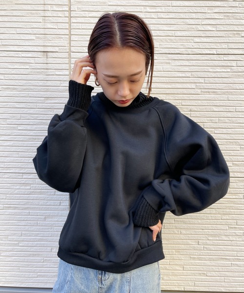 CLEA(クレア)の「リブニットコンビ裏起毛スウェット(スウェット・レディース・ブラック/グリーン/ピンクベージュ・FREE)」の7枚目の写真