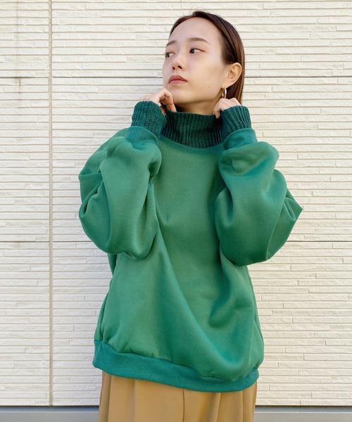 CLEA(クレア)の「リブニットコンビ裏起毛スウェット(スウェット・レディース・ブラック/グリーン/ピンクベージュ・FREE)」の8枚目の写真