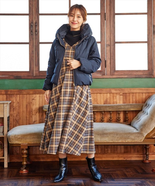 新品タグ付き⭐︎ パーリーゲイツ⭐︎裏毛ジャカード チェック柄 ワンピースサイズ2 SWINGLE（スウィングル）の「WINTERタータンチェック柄バックリボン