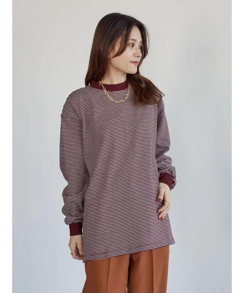 Sugar spoon(シュガースプーン)の「・SUGAR SPOON ボーダーモックネックチュニック*(Tシャツ/カットソー・レディース・ブラック/ネイビー/ボルドー/マスタード・FREE)」の6枚目の写真