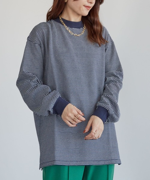 Sugar spoon(シュガースプーン)の「・SUGAR SPOON ボーダーモックネックチュニック*(Tシャツ/カットソー・レディース・ブラック/ネイビー/ボルドー/マスタード・FREE)」の3枚目の写真