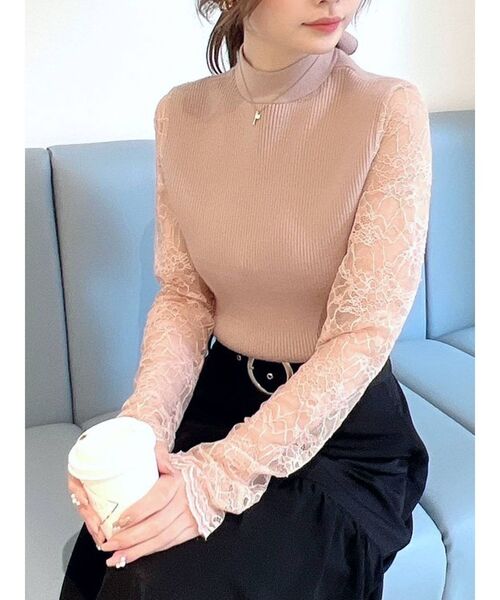 RESEXXY（リゼクシー）の「レースニットトップス【セットアップ着用可能】（ニット/セーター・レディース・ホワイト/ブラック/ベージュ・FREE）」の3枚目の写真