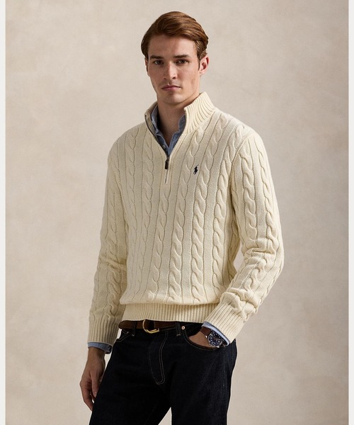 ケーブルニット コットン クォータージップ セーター（ニット