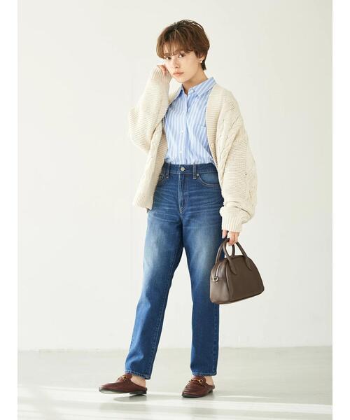 earth music&ecology(アースミュージックアンドエコロジー)の「デニム見えローゲージニットカーディガン*(カーディガン/ボレロ・レディース・オフホワイト/ダークブルー・FREE)」の7枚目の写真