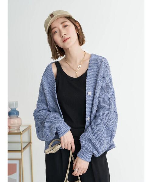 earth music&ecology(アースミュージックアンドエコロジー)の「デニム見えローゲージニットカーディガン*(カーディガン/ボレロ・レディース・オフホワイト/ダークブルー・FREE)」の9枚目の写真