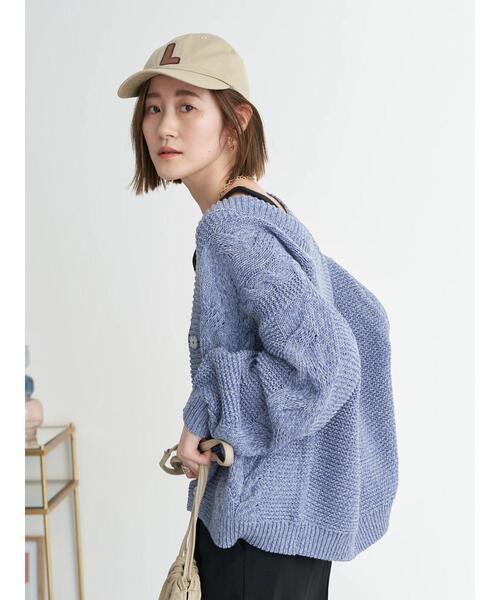 earth music&ecology(アースミュージックアンドエコロジー)の「デニム見えローゲージニットカーディガン*(カーディガン/ボレロ・レディース・オフホワイト/ダークブルー・FREE)」の10枚目の写真