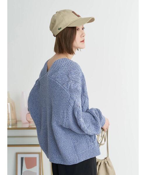 earth music&ecology(アースミュージックアンドエコロジー)の「デニム見えローゲージニットカーディガン*(カーディガン/ボレロ・レディース・オフホワイト/ダークブルー・FREE)」の11枚目の写真