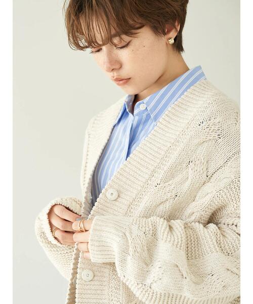 earth music&ecology(アースミュージックアンドエコロジー)の「デニム見えローゲージニットカーディガン*(カーディガン/ボレロ・レディース・オフホワイト/ダークブルー・FREE)」の18枚目の写真