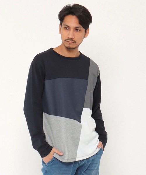 ikka(イッカ)の「ブロック切り替えロンT-ECO(Tシャツ/カットソー・メンズ・ホワイト/グリーン/スカイブルー/ネイビー・S/M/L/XL)」の4枚目の写真