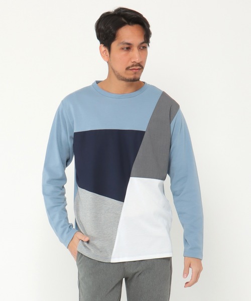 ikka(イッカ)の「ブロック切り替えロンT-ECO(Tシャツ/カットソー・メンズ・ホワイト/グリーン/スカイブルー/ネイビー・S/M/L/XL)」の10枚目の写真