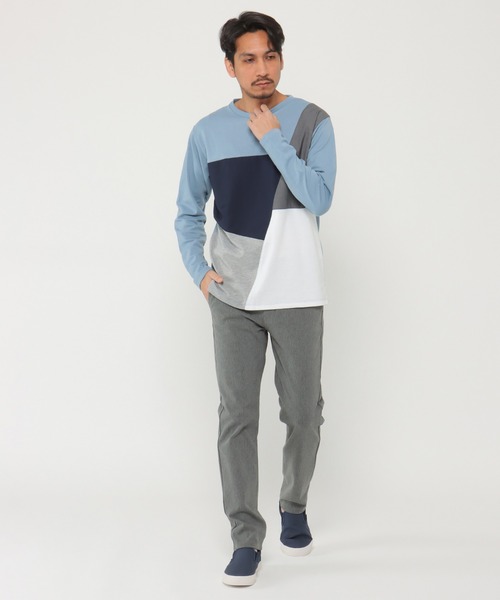 ikka(イッカ)の「ブロック切り替えロンT-ECO(Tシャツ/カットソー・メンズ・ホワイト/グリーン/スカイブルー/ネイビー・S/M/L/XL)」の7枚目の写真