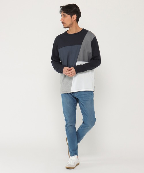 ikka(イッカ)の「ブロック切り替えロンT-ECO(Tシャツ/カットソー・メンズ・ホワイト/グリーン/スカイブルー/ネイビー・S/M/L/XL)」の9枚目の写真