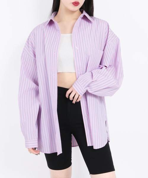 WC(ダブル シー)の「マルチストライプビッグシャツ(シャツ/ブラウス・レディース・グリーン/ブルー/ピンク・FREE)」の3枚目の写真