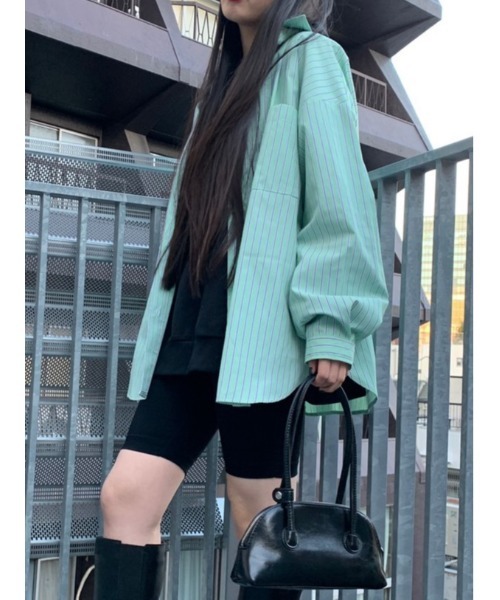 WC(ダブル シー)の「マルチストライプビッグシャツ(シャツ/ブラウス・レディース・グリーン/ブルー/ピンク・FREE)」の1枚目の写真