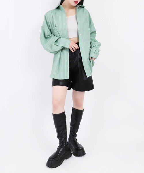 WC(ダブル シー)の「マルチストライプビッグシャツ(シャツ/ブラウス・レディース・グリーン/ブルー/ピンク・FREE)」の9枚目の写真