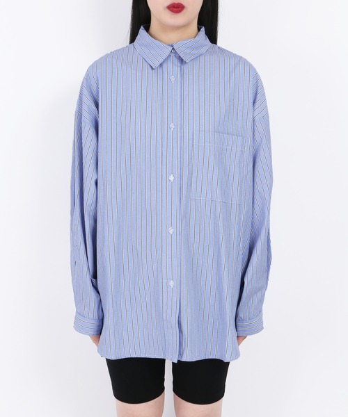 WC(ダブル シー)の「マルチストライプビッグシャツ(シャツ/ブラウス・レディース・グリーン/ブルー/ピンク・FREE)」の10枚目の写真