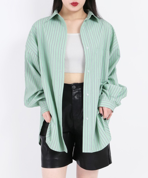 WC(ダブル シー)の「マルチストライプビッグシャツ(シャツ/ブラウス・レディース・グリーン/ブルー/ピンク・FREE)」の6枚目の写真