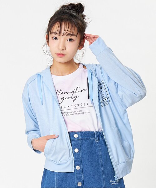 algy（アルジー）の「ガーリーロゴUVカットパーカー（パーカー・キッズ・サックスブルー/オフホワイト/ラベンダー・MEDIUM/SMALL/XX-SMALL/X-SMALL）」の3枚目の写真